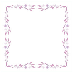 Light purple vegetal ornamental frame with leaves and flowers, decorative border, corners for greeting cards, banners, business cards, invitations, menus. Isolated vector illustration.	