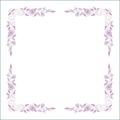Light purple vegetal ornamental frame with leaves and flowers, decorative border, corners for greeting cards, banners, business cards, invitations, menus. Isolated vector illustration.	
