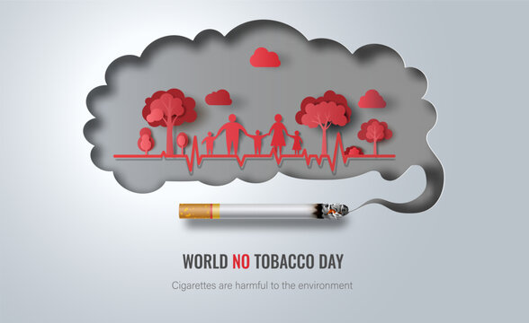 World No Tobacco day, banner design, cigarette smoke harms people and causes illness. paper illustration, and 3d paper.