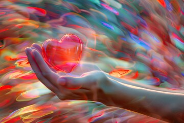 A dynamic image featuring a single pair of hands clapping amidst a sea of blurred motion, conveying a sense of energy and excitement. A translucent heart icon floats above the hands. - Powered by Adobe