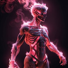 Free photo New dynamic 3d Human-Robot with Colorful Fire Background