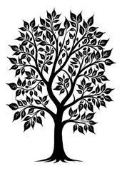 Obraz premium Tree . Black and white botanical pattern. For use in graphics, materials. Abstract plant shapes. Minimalist illustration for printing on wall decorations. Generated by Ai