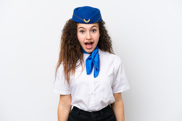Airplane stewardess Arab woman isolated on white background with surprise facial expression