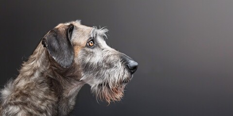 A charming canine of the Irish Wolfhound breed photographed in a studio setting.