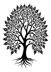 Obraz premium Tree . Black and white botanical pattern. For use in graphics, materials. Abstract plant shapes. Minimalist illustration for printing on wall decorations. Generated by Ai