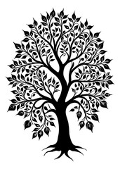 Obraz premium Tree . Black and white botanical pattern. For use in graphics, materials. Abstract plant shapes. Minimalist illustration for printing on wall decorations. Generated by Ai
