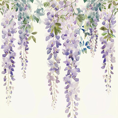 Delicate Watercolor Wisteria Strings on White Canvas