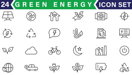 Green energy icons collection. Power related icon. Icons for renewable energy, ecology, green technology. Vector illustration