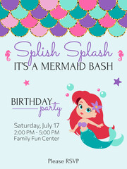 Splish Splash Mermaid Birthday Party Invitation