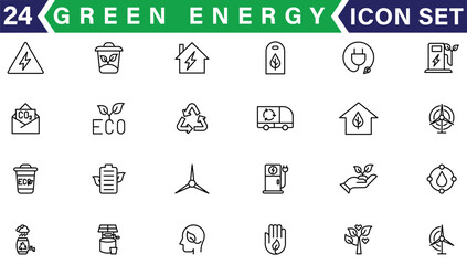 Ecology icon set. Duotone style line stroke and bold. Vector illustration. Containing ecology, eco friendly, growth, ecology and environment, ecological, green energy, fluorescent light, factory