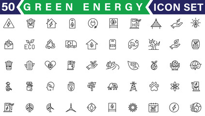 Ecology icon set. Duotone style line stroke and bold. Vector illustration. Containing ecology, eco friendly, growth, ecology and environment, ecological, green energy, fluorescent light, factory