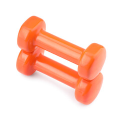 Orange dumbbells isolated on white. Sports equipment
