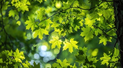 Obraz premium Branches of Maple Trees with Green Leaves in Early Fall
