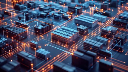 Fototapeta premium Abstract logistic organization design pattern with interconnected nodes and pathways, representing the flow of goods through a logistics facility