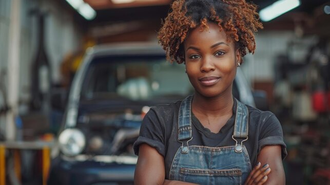 Female mechanic teaching a car maintenance class, community engagement and education
