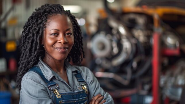 Female mechanic teaching a car maintenance class, community engagement and education