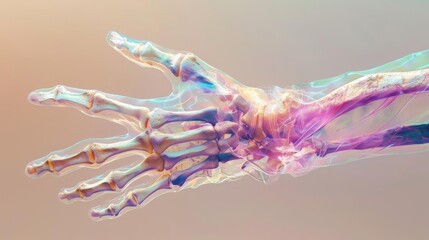Fototapeta premium Image of a skeletal hand, bone density loss depicted with fading colors and fragile lines