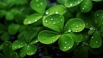 Vibrant Macro Photography of Shamrocks: Hyper-realistic Close-up Capture of Green Shamrock Leaves, Perfect for St. Patrick's Day, Nature Blogs, and Botanical Enthusiasts