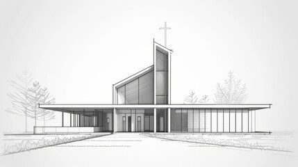 Basic outline of a church building with minimalist architectural features