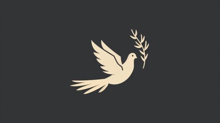 Obraz premium Basic silhouette of a dove carrying an olive branch, symbolizing peace and hope