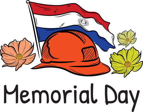 Hand drawn Paraguay memorial day illustration, tamplet commemorating independence day