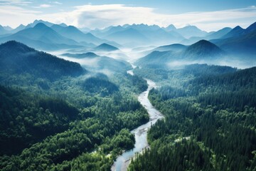 Malaysia landscape. Majestic Mountain Landscape with Misty Forests and Serpentine River.