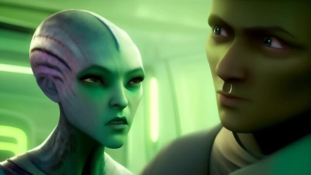 A man is talking to an alien
