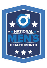 National Men's Health Month in June. Health education program. Celebrated annual in United States. Medical concept. Care and health. Poster, card, banner and background. Vector illustration
