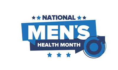 National Men's Health Month in June. Health education program. Celebrated annual in United States. Medical concept. Care and health. Poster, card, banner and background. Vector illustration