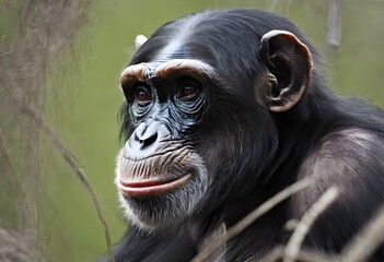 A view of a Chimpanzee in the forest