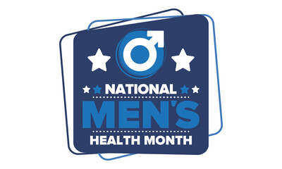 National Men's Health Month in June. Health education program. Celebrated annual in United States. Medical concept. Care and health. Poster, card, banner and background. Vector illustration