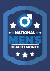 National Men's Health Month in June. Health education program. Celebrated annual in United States. Medical concept. Care and health. Poster, card, banner and background. Vector illustration