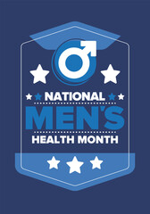 National Men's Health Month in June. Health education program. Celebrated annual in United States. Medical concept. Care and health. Poster, card, banner and background. Vector illustration