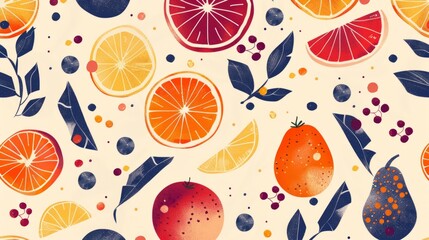 Clean and modern winter fruit pattern with bold outlines and dynamic compositions, perfect for digital backgrounds