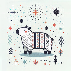 Capybara illustration, cute, flat, friendly, funny
