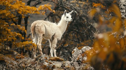 Albino llama in its natural habitat