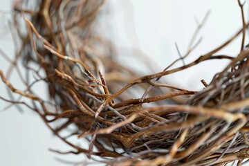 A bird's nest is made of twigs and straw