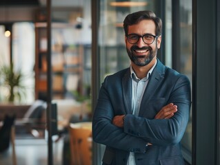 Obraz premium A man in a suit and tie is smiling and posing for a photo