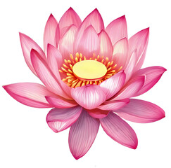 Watercolor blooming single pink lily lotus flower illustration