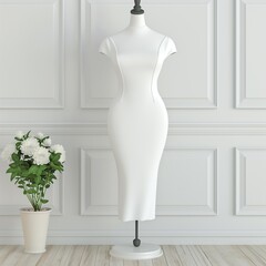 White long dress mockup, lovely dress on mannequin, 3d render