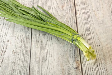 Raw young green onion heap