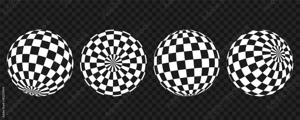 Poster abstract optical illusion sphere. hypnotic ball with black and white squares. vector illustration.