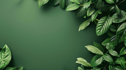 Copy space with green leaves against a green background, Generative AI.