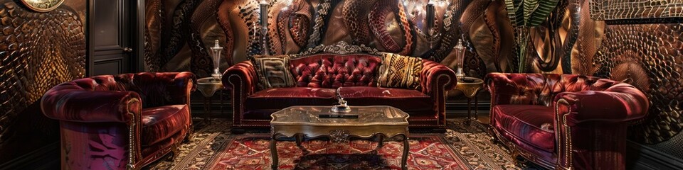 Exotic Luxurious Lounge Room with Lavish Python and Snake Skin Decor