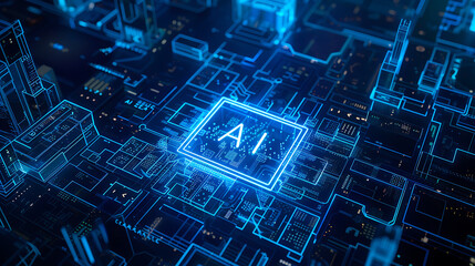 Blue Wireframe Hologram: Capturing the Essence of 'AI' and Artificial Intelligence in a Striking Digital Artwork