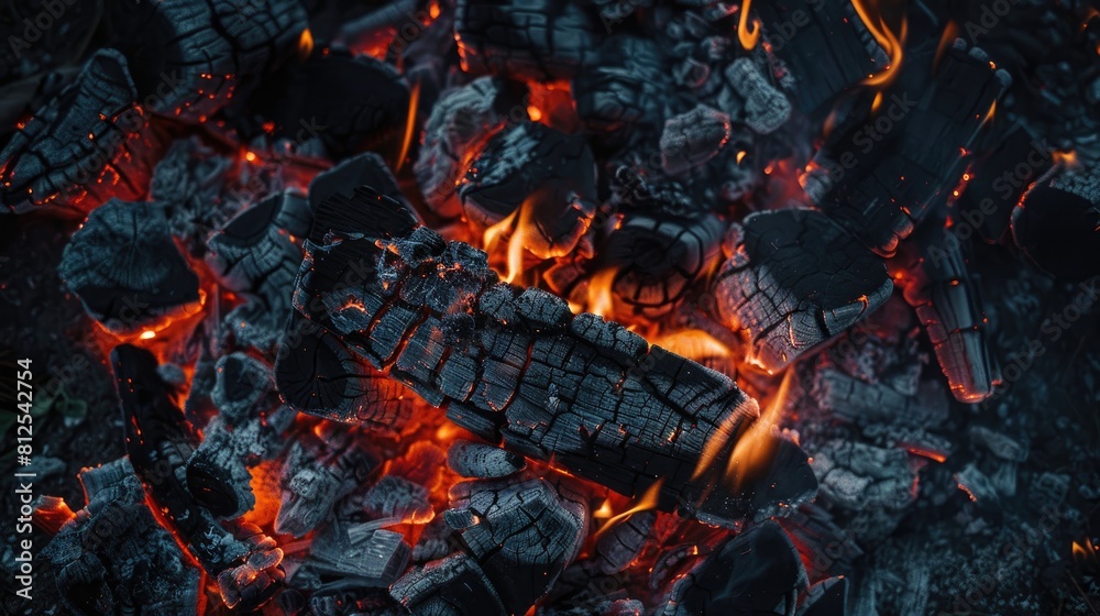 Canvas Prints campfire with smoldering embers and charred wood