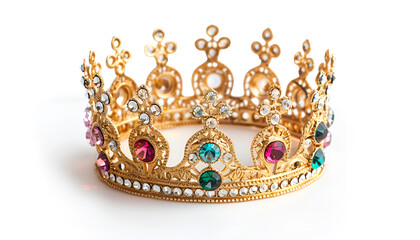 Beautiful gold crown with gems isolated on white