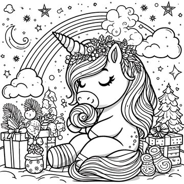 A coloring page of a unicorn image photo photo has illustrative meaning card design illustrator illustrator.