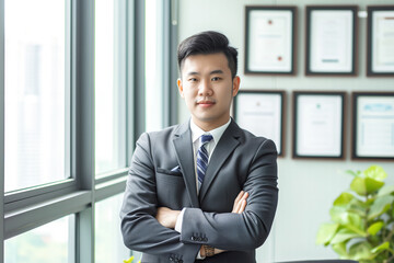 Portrait of asian smiling businessman indoor