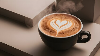 Photo of a cup of coffee with a heart shape, HD photo of tea in coffee, coffee in white foreground...
